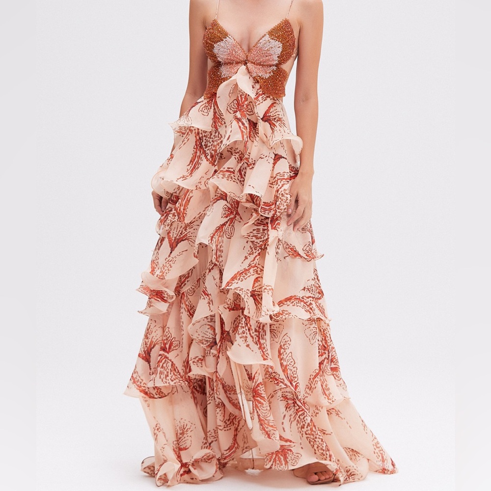 PatBO Sunset Butterfly Maxi Dress in beige - Picture 2 of 10